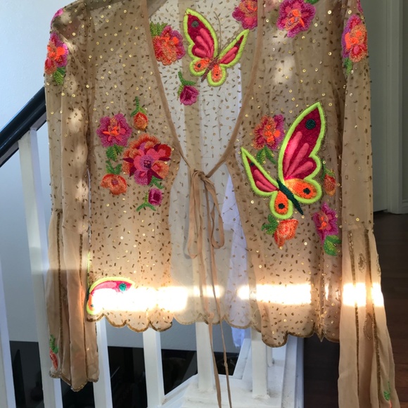 Vintage Matthew Williamson Sequin Neon 🦋 Butterflies sheer top RARE Sm/petite - Picture 6 of 9